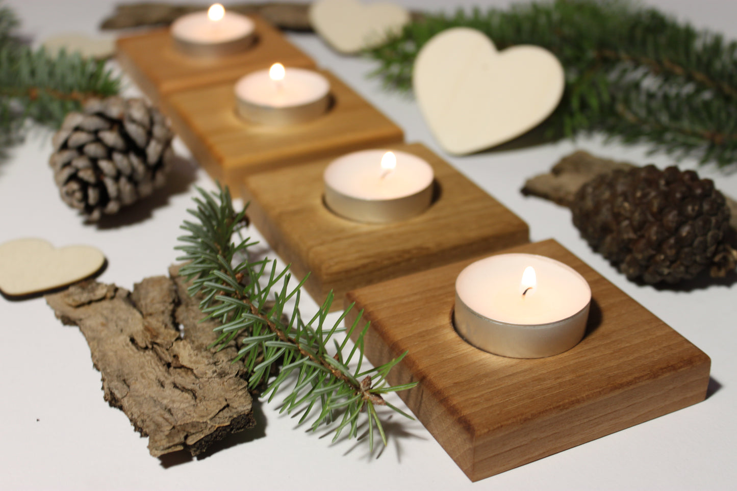 Kerzenständer aus Holz Set: Eiche, Buche, Kirschbaum, Nussbaum